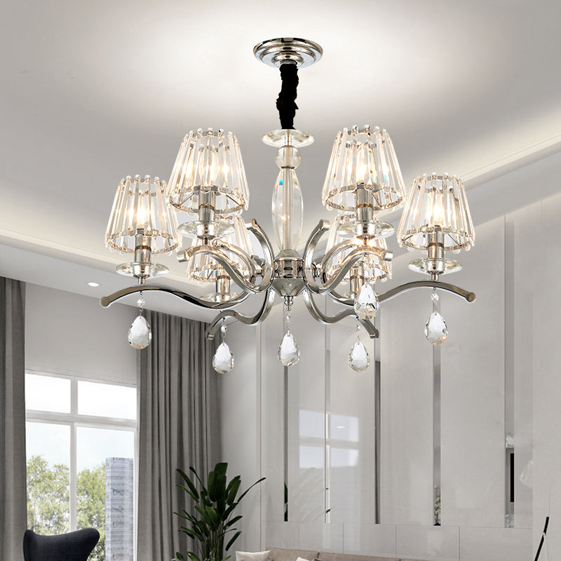 Silber 5/6 Glühbirnen hängende Kronleuchter modernistische Kristall -Tapered Suspension Pendellampe