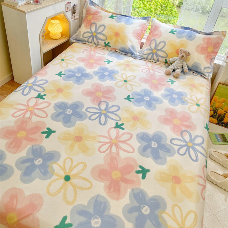 Sheets Cotton Floral Printed Wrinkle Resistant Ultra Soft Breathable Bed Sheet Set
