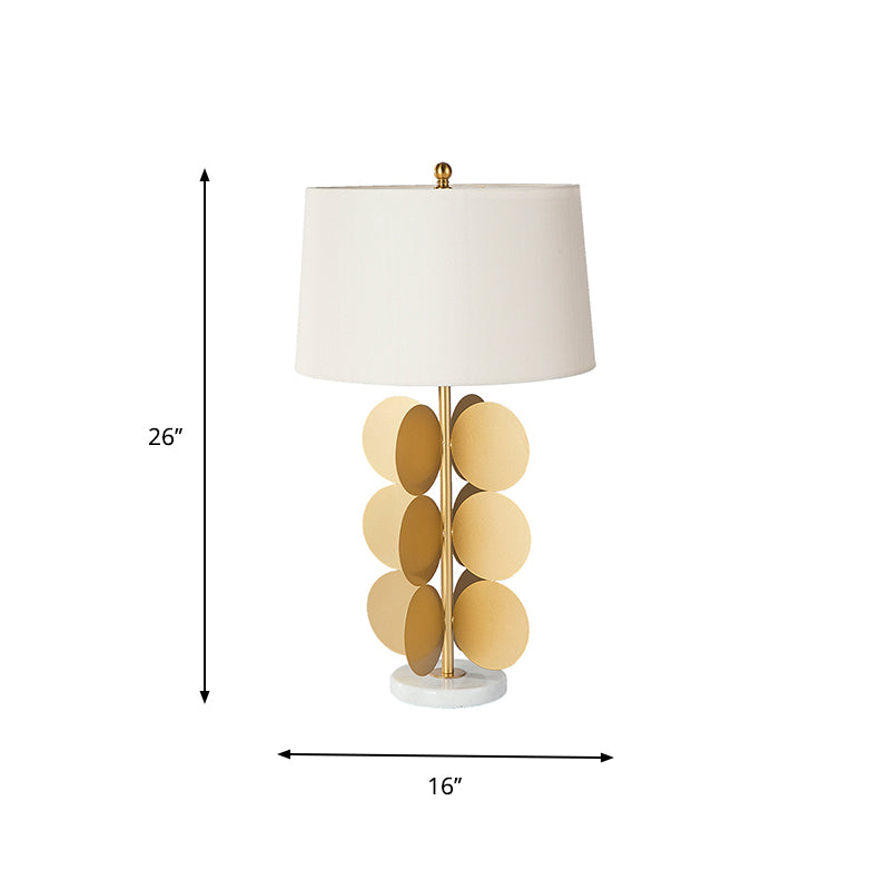 Lampe de table ronde en métal doré à 4 côtés, vintage, 1 tête, avec abat-jour en tissu blanc, pour hôtel