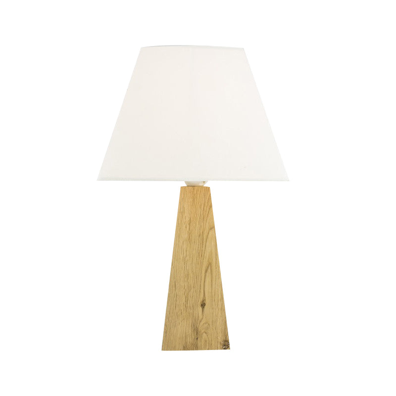 Taupe/lámpara de mesa de pagoda blanca minimalista 1 cabezal de tela nocturna luz con pedestal de madera piramidal