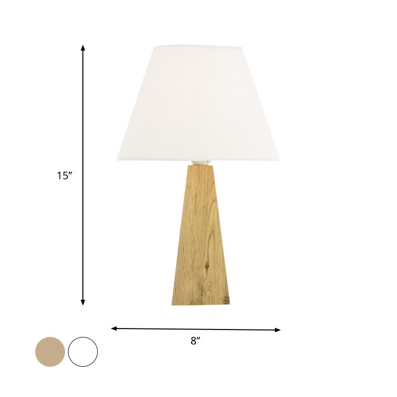 Taupe/lámpara de mesa de pagoda blanca minimalista 1 cabezal de tela nocturna luz con pedestal de madera piramidal