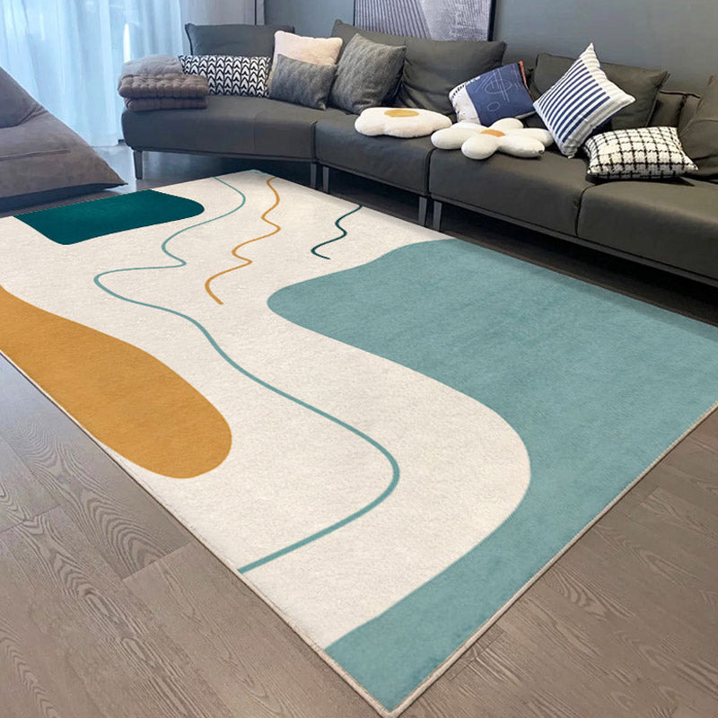 Modern Colorblock Rug Morandi Color Area Rug Polyester Easy Care Carpet for Living Room