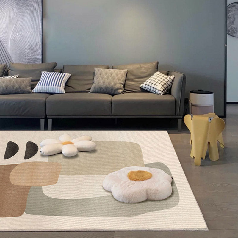 Modern Colorblock Rug Morandi Color Area Rug Polyester Easy Care Carpet for Living Room