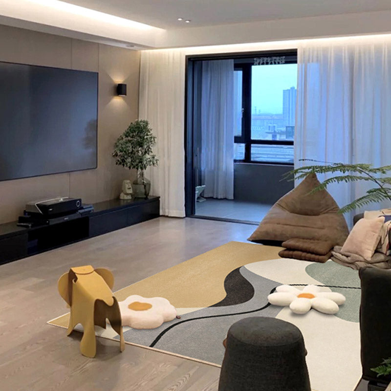 Modern Colorblock Rug Morandi Color Area Rug Polyester Easy Care Carpet for Living Room