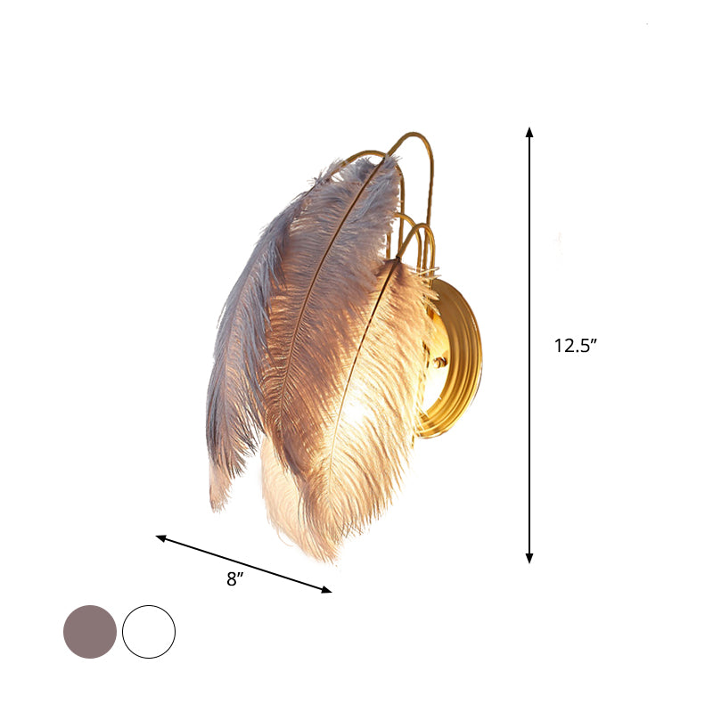 Furry Goose Feather Wall Lamp Modernist Single-Bulb Grey/White Sconce Light Fixture for Living Room