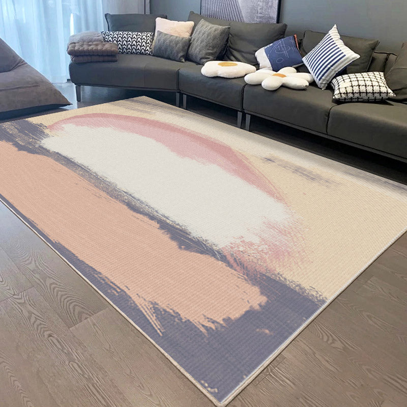 Modern Colorblock Rug Morandi Color Area Rug Polyester Easy Care Carpet for Living Room