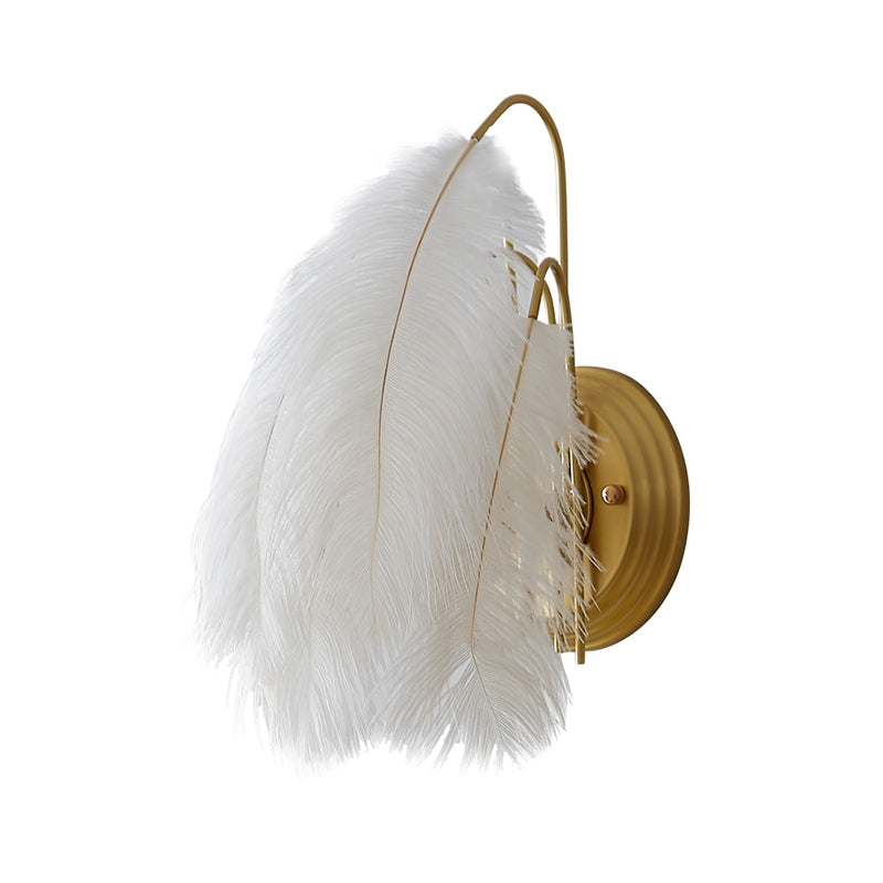 Furry Goose Feather Wall Lamp Modernist Single-Bulb Grey/White Sconce Light Fixture for Living Room