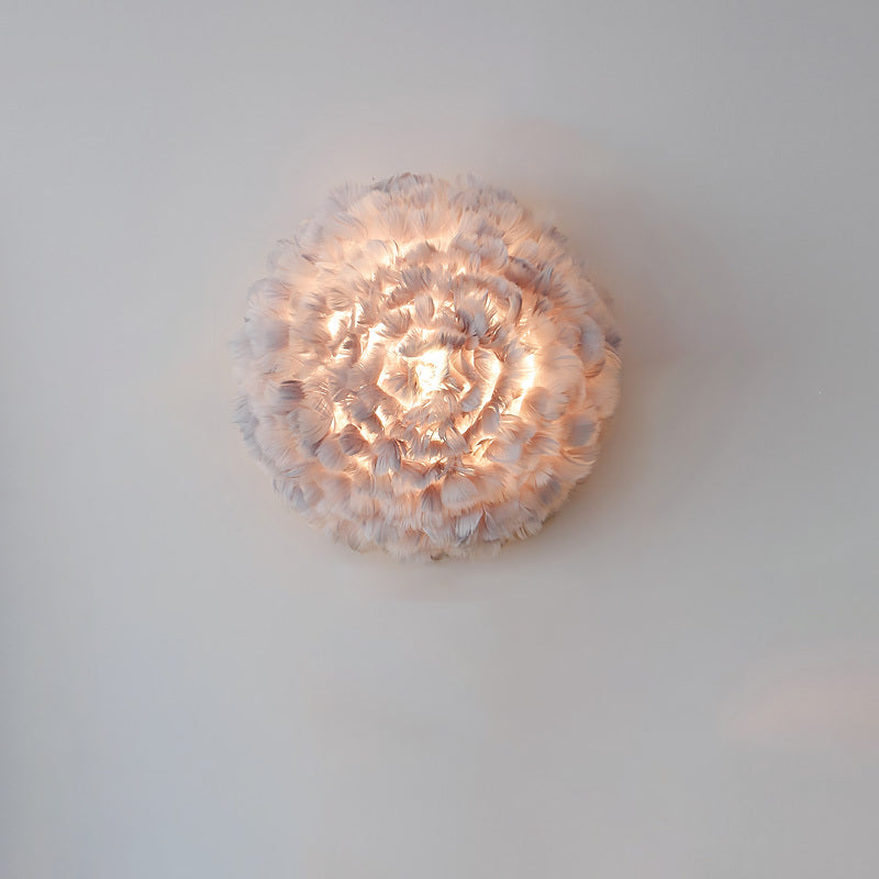 Blooming Natural Feather Wall Light Modern Stylish 1 Head Grey/White Sconce Lighting for Sitting Room