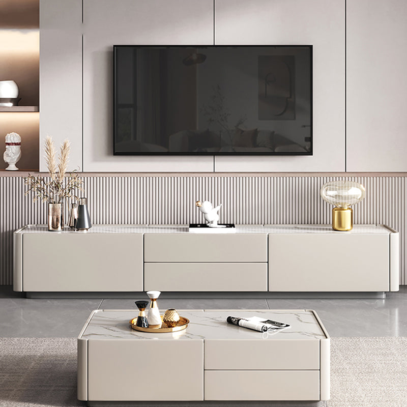 Modern TV Console Stone Media Console Storage White Console with Drawer