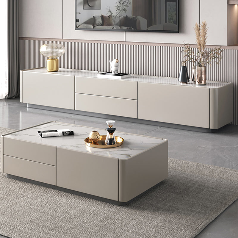 Modern TV Console Stone Media Console Storage White Console with Drawer