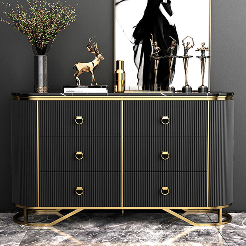 Glam Horizontal Dresser Stone Top Drawers Storage Dresser for Bedroom