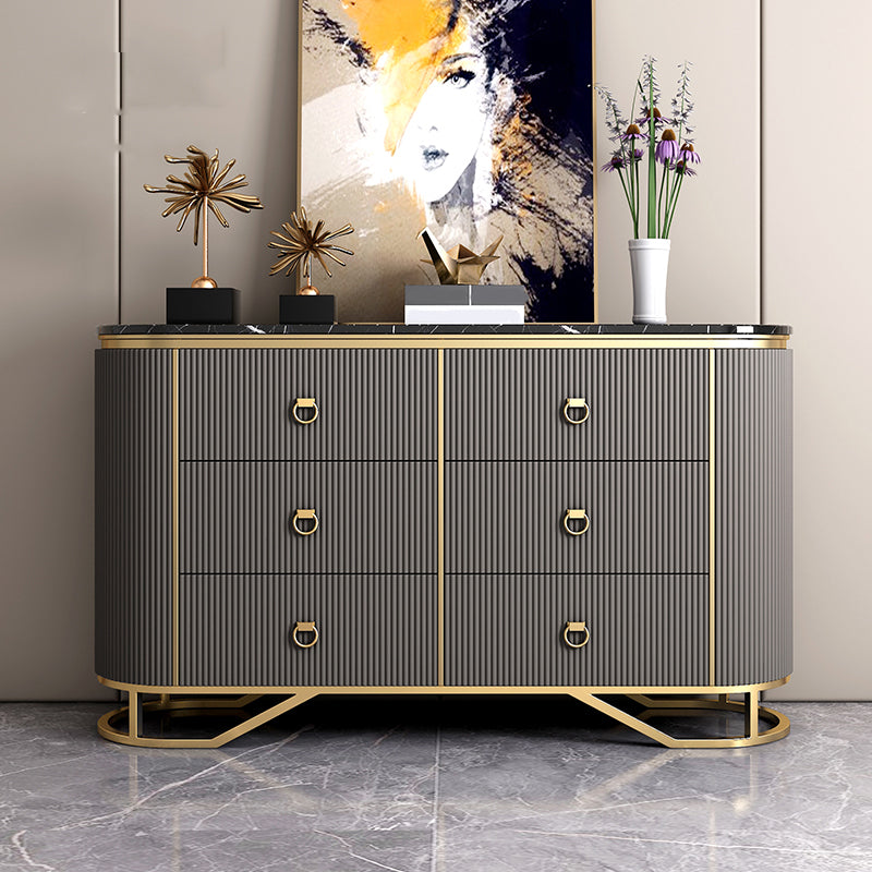 Glam Horizontal Dresser Stone Top Drawers Storage Dresser for Bedroom