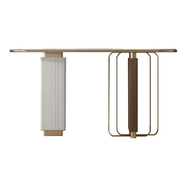 Modern Oval Console Table Stone Console Sofa Table in White for Home