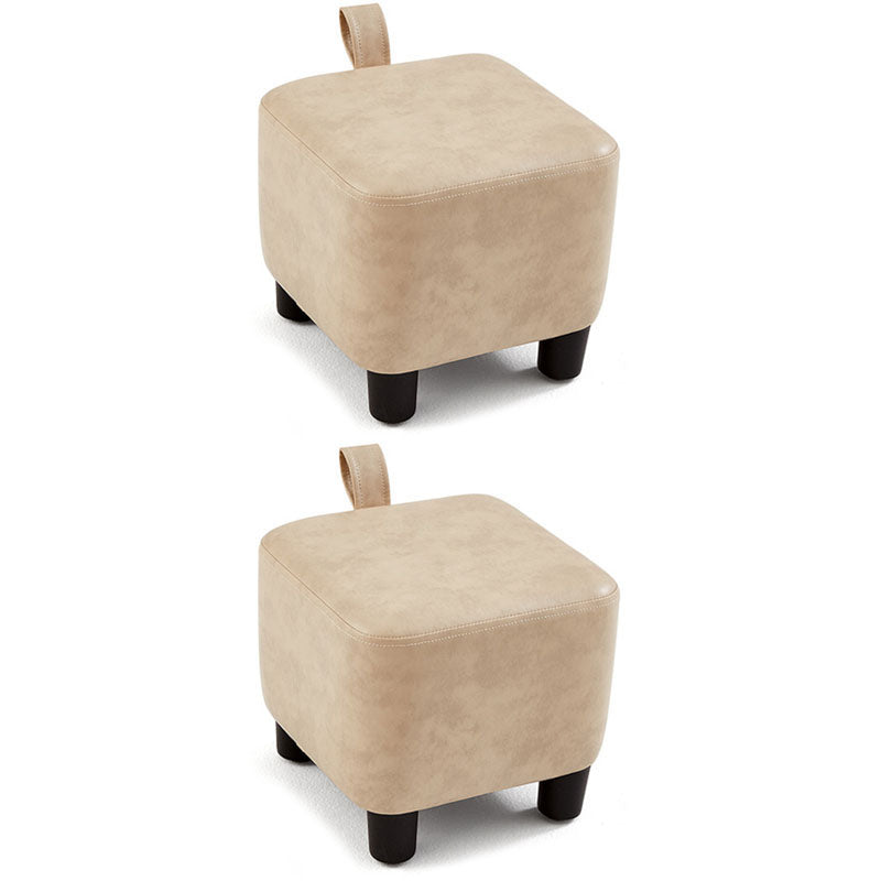 Contemporary Style Footstool Square Leather Foot Stool with 4 Legs