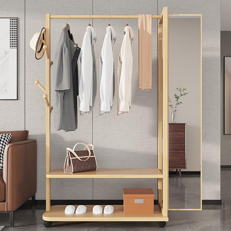 Modern Style Wardrobe Wooden Armoire with Mirror and Storage Shelves