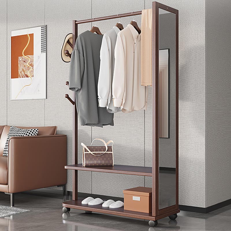 Modern Style Wardrobe Wooden Armoire with Mirror and Storage Shelves