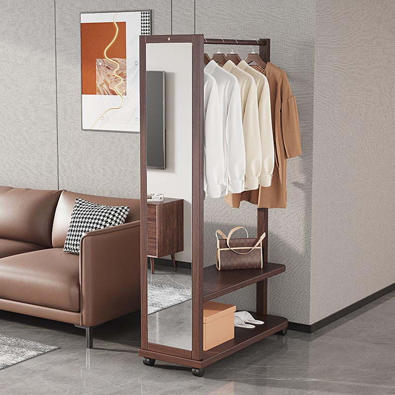 Modern Style Wardrobe Wooden Armoire with Mirror and Storage Shelves