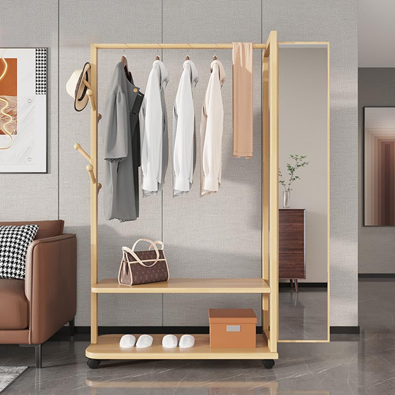 Modern Style Wardrobe Wooden Armoire with Mirror and Storage Shelves