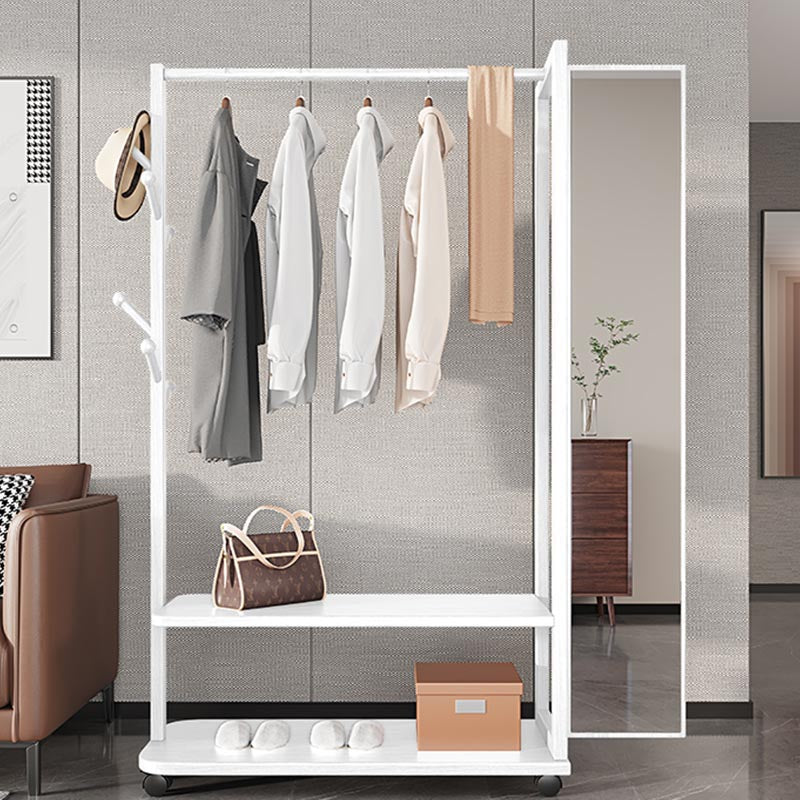 Modern Style Wardrobe Wooden Armoire with Mirror and Storage Shelves