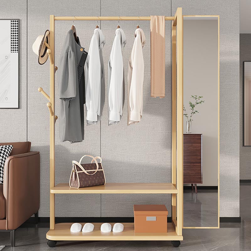 Modern Style Wardrobe Wooden Armoire with Mirror and Storage Shelves