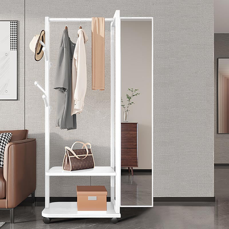 Modern Style Wardrobe Wooden Armoire with Mirror and Storage Shelves