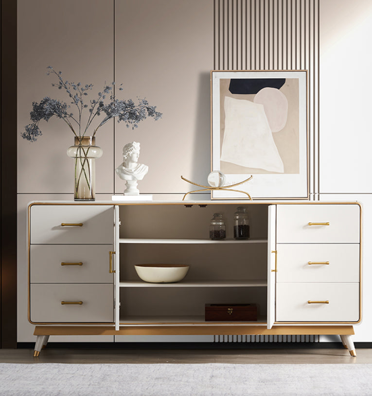 Glam Sideboard Cabinet Stone Sideboard Table with Doors for Kitchen