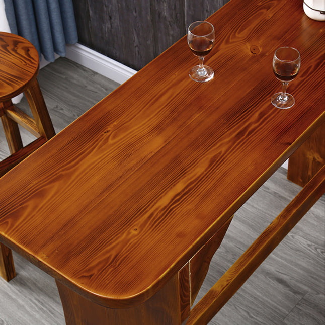 Brown Pine Wood Bistro Table with Wine Holder Pub Table for Bar