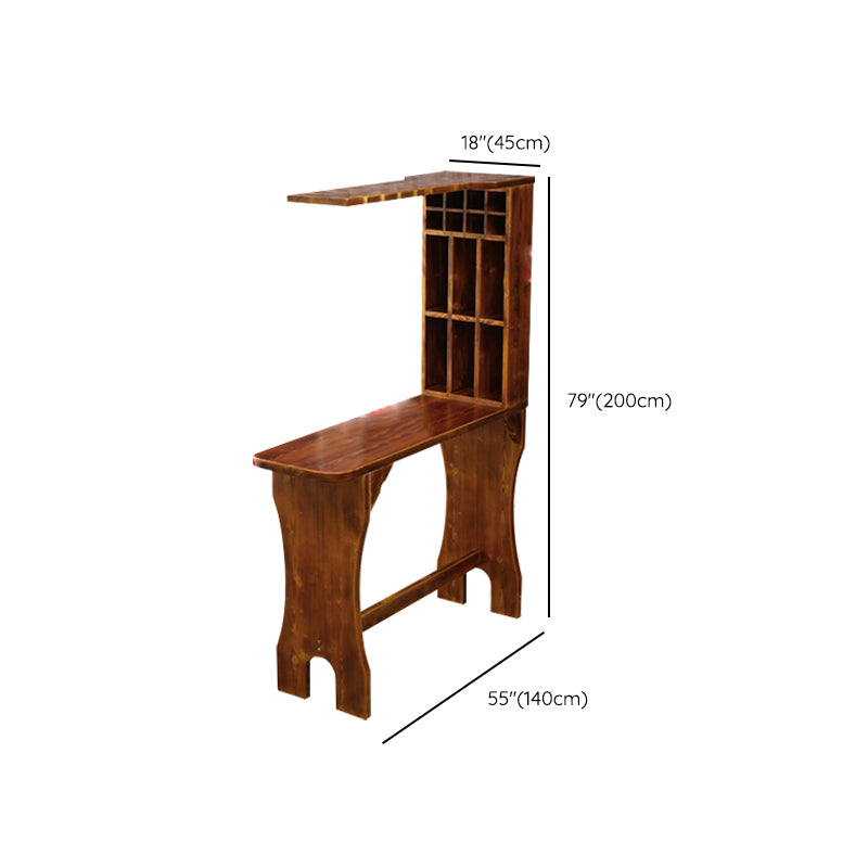 Brown Pine Wood Bistro Table with Wine Holder Pub Table for Bar
