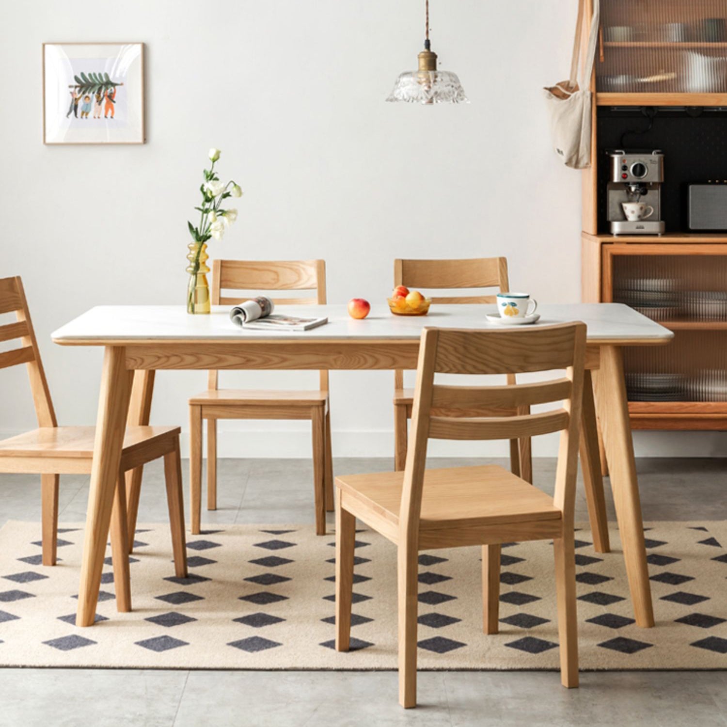 Modern Style Dinette Set 1/5 Pcs Rectangle Solid Wood Dinette Table with Dining Chair