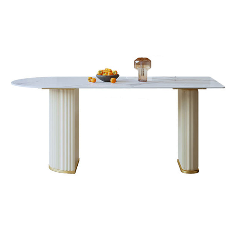 Minimalist Free Form Dining Table Set with 4 White Leather Dining Chairs