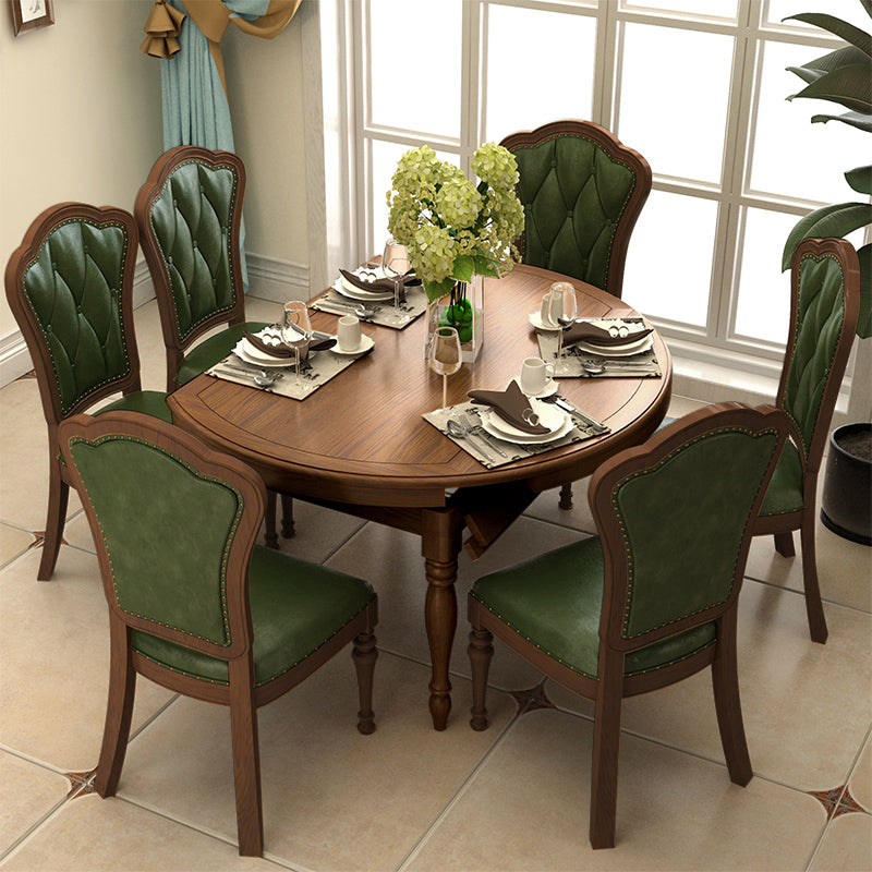 1/5/7 Pcs Solid Wood Dining Set with Foldable Table and Leather Chairs