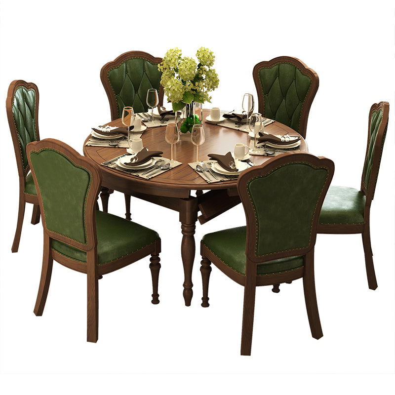 1/5/7 Pcs Solid Wood Dining Set with Foldable Table and Leather Chairs