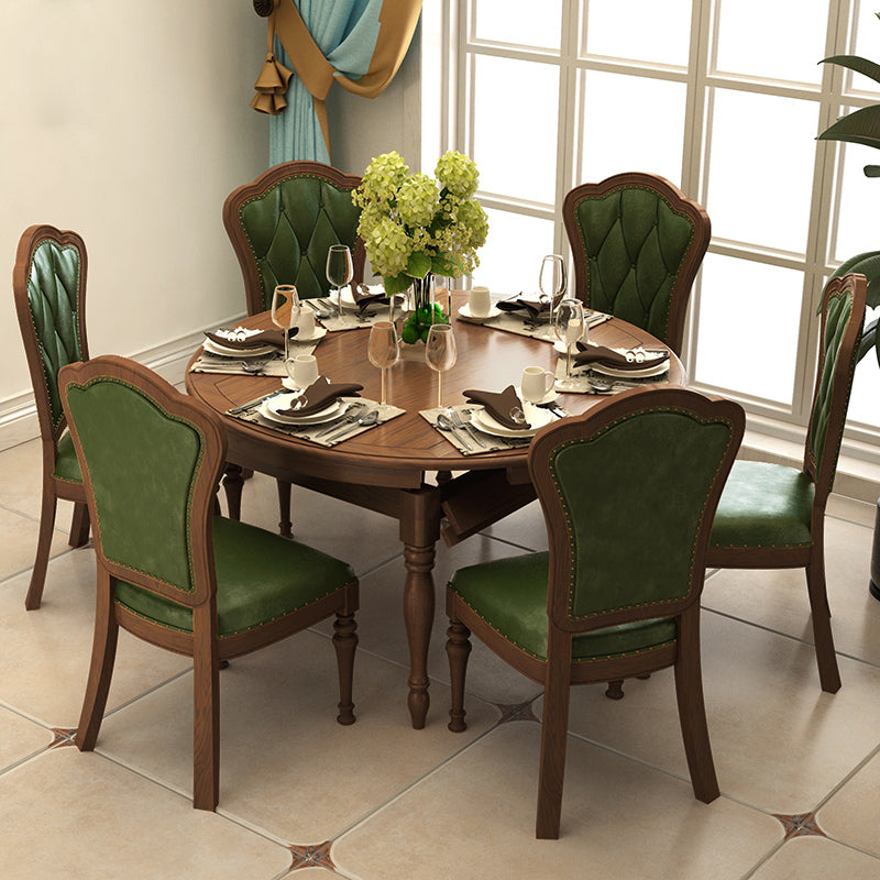 1/5/7 Pcs Solid Wood Dining Set with Foldable Table and Leather Chairs