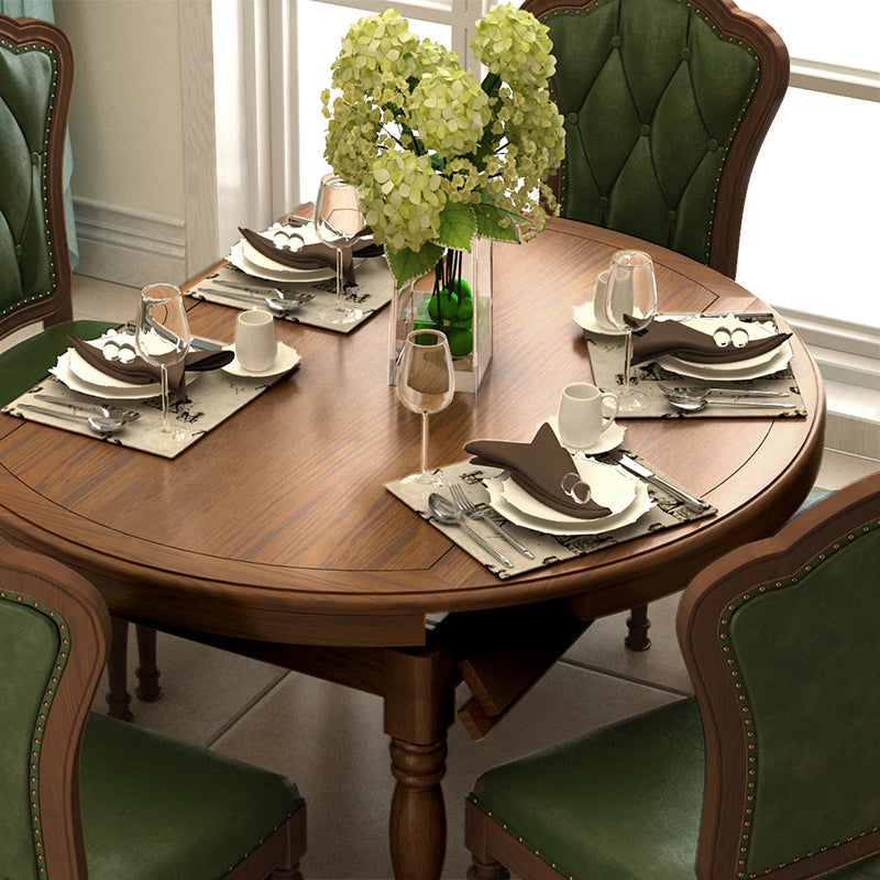 1/5/7 Pcs Solid Wood Dining Set with Foldable Table and Leather Chairs