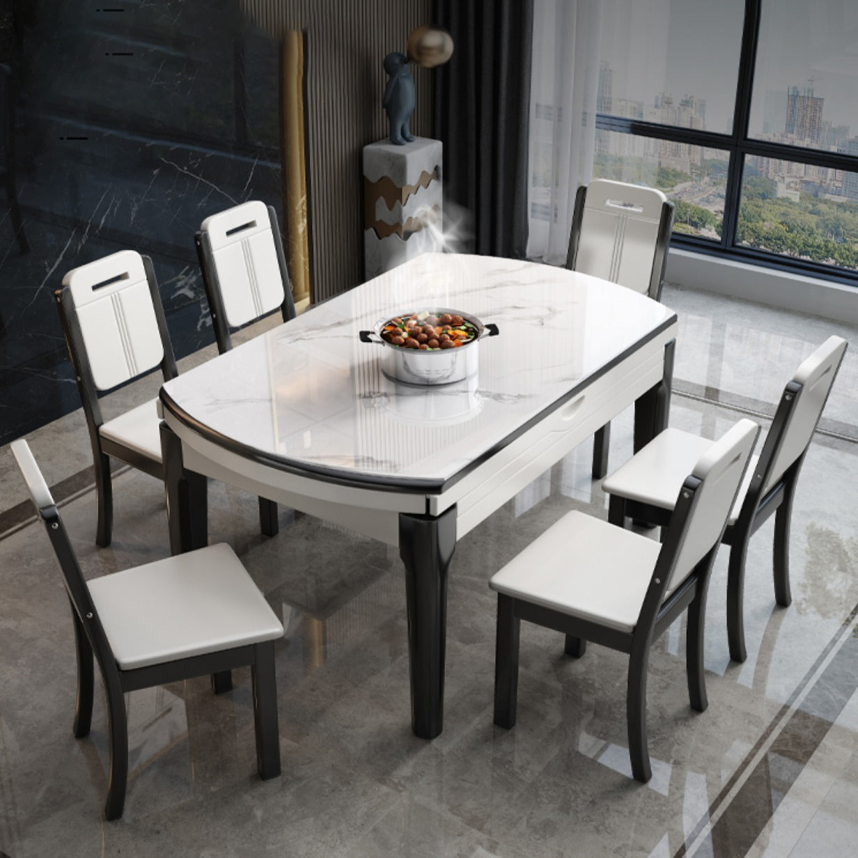 Modern Style Furniture 1/7/ Pcs Round Stone Dinette Table with Armless Chair