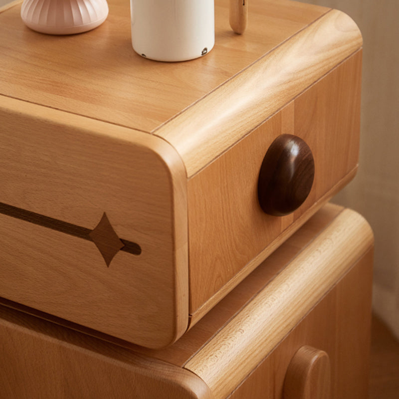 Modern No Theme Solid Wood Kids Bedside Table with Cabinet and Drawer