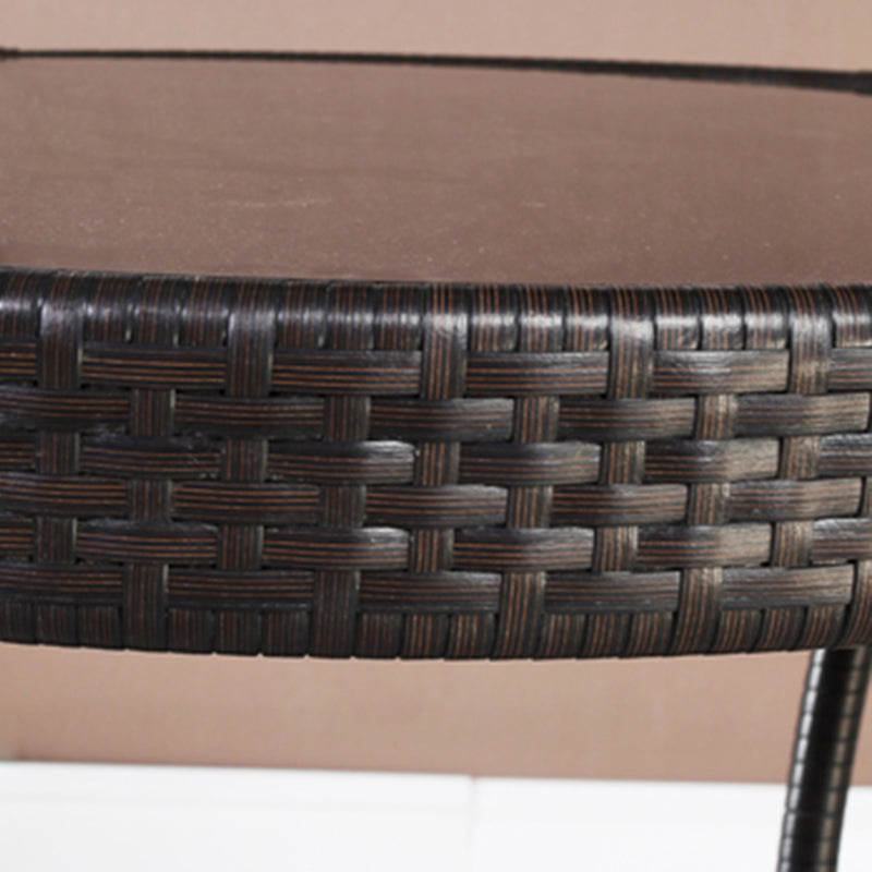 Rattan Dining Table Set Glass Top Round Shape Table for Courtyard