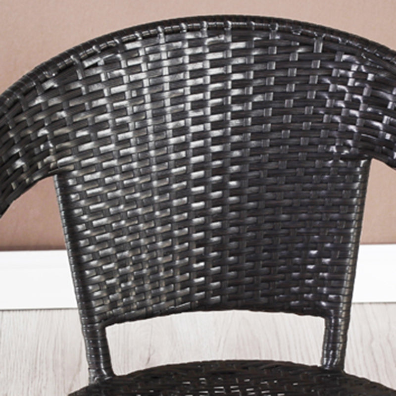 Rattan Dining Table Set Glass Top Round Shape Table for Courtyard