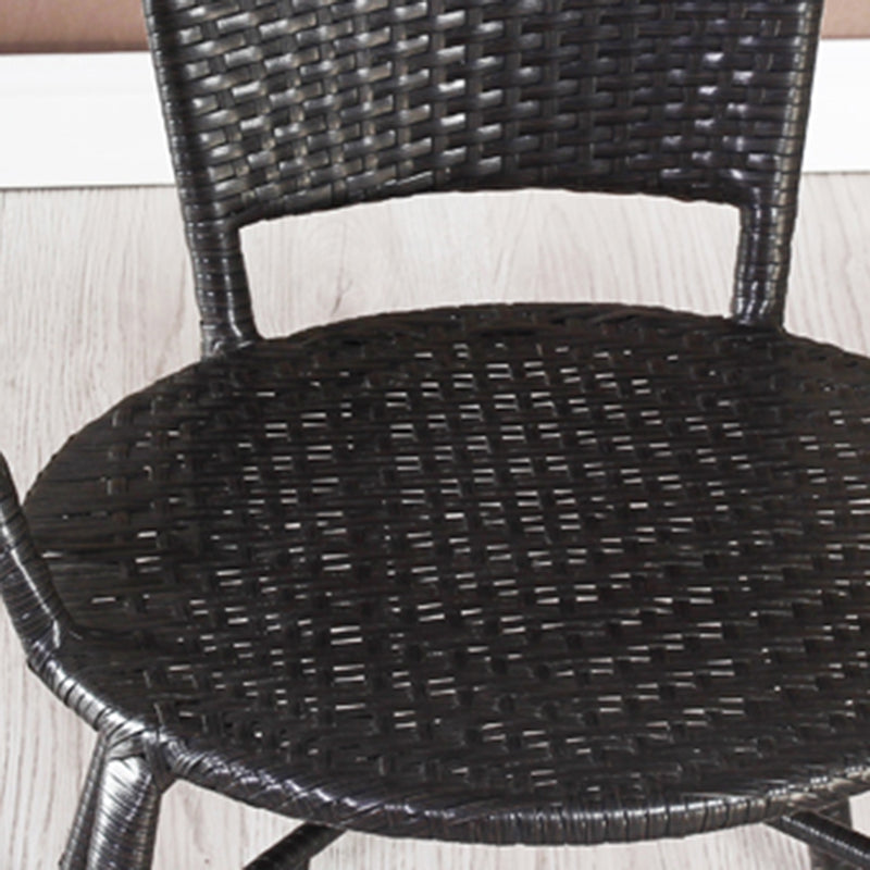 Rattan Dining Table Set Glass Top Round Shape Table for Courtyard