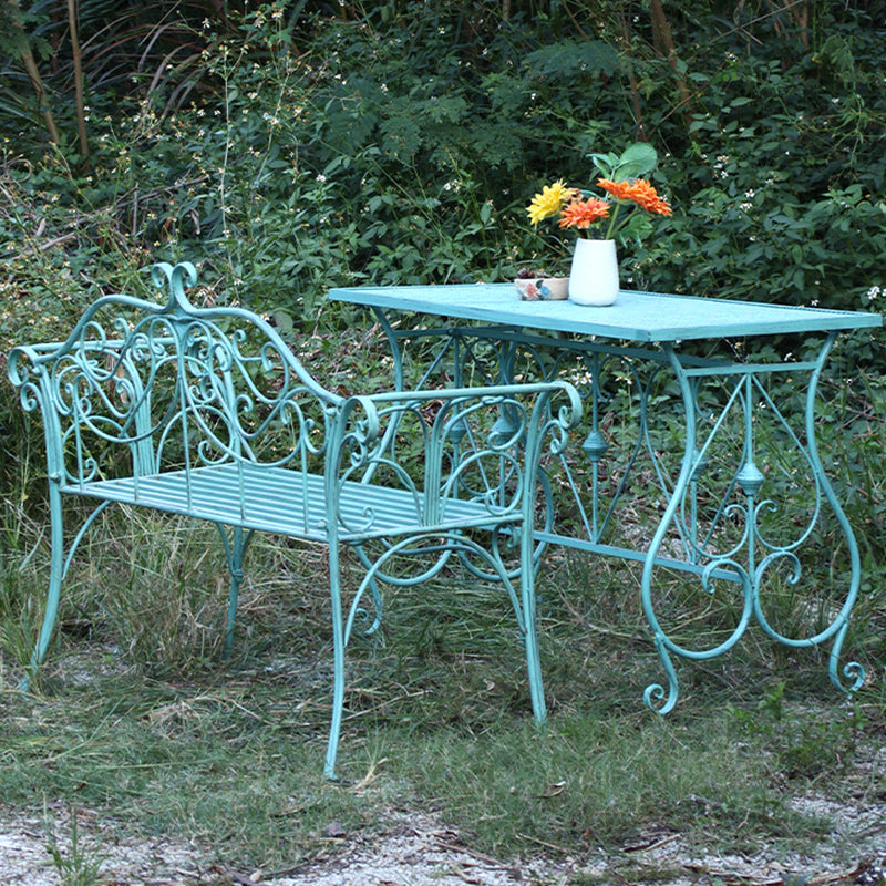 Modern Green Waterproof Courtyard Table Iron Rectangle Outdoor Table