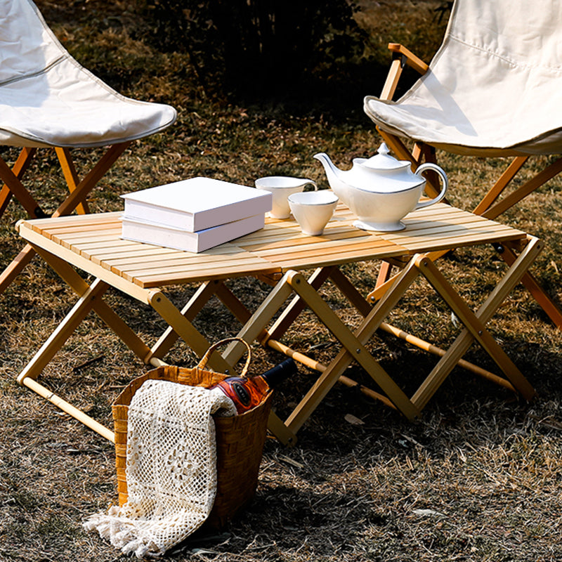 Modern Rectangle Foldable Camping Table Solid Wood Outdoor Table
