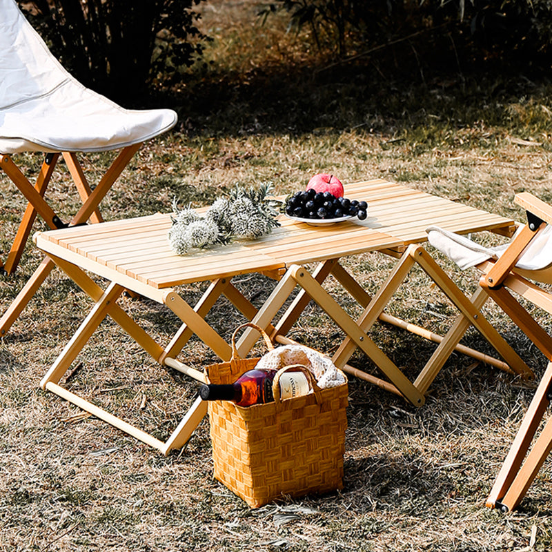 Modern Rectangle Foldable Camping Table Solid Wood Outdoor Table