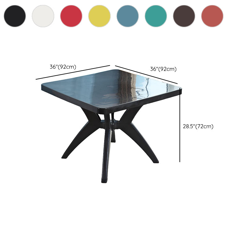 Modern Plastic Dining Table Outdoor Water Resistant Patio Table with Umbrella Hole
