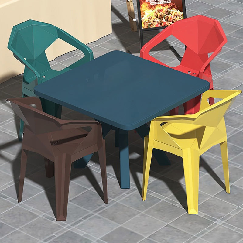 Modern Plastic Dining Table Outdoor UV Resistant Patio Table with Umbrella Hole