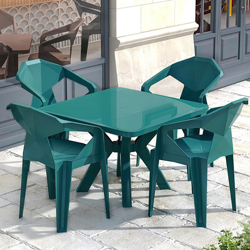 Modern Plastic Dining Table Outdoor UV Resistant Patio Table with Umbrella Hole