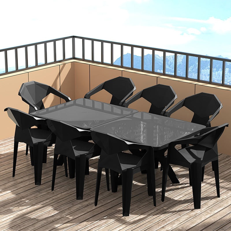 Modern Plastic Dining Table Outdoor UV Resistant Patio Table with Umbrella Hole