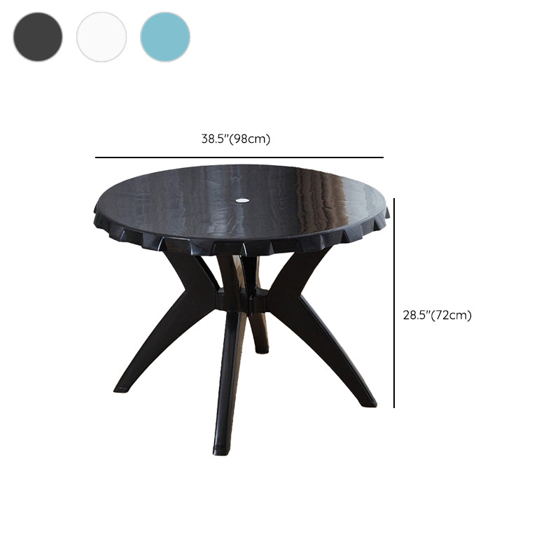 Modern Plastic Dining Table Outdoor UV Resistant Patio Table with Umbrella Hole