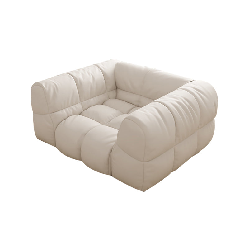 Modern Simple Square Arm Sofa & Chaise in White Biscuit Back Sectional Sofa