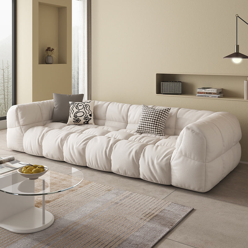 Modern Simple Square Arm Sofa & Chaise in White Biscuit Back Sectional Sofa