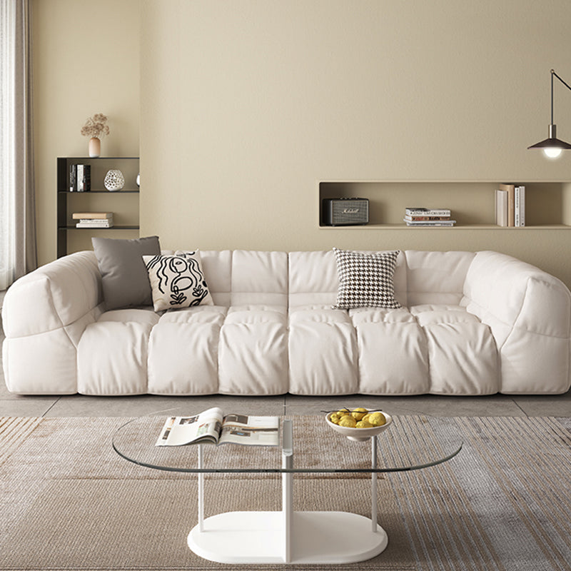 Modern Simple Square Arm Sofa & Chaise in White Biscuit Back Sectional Sofa
